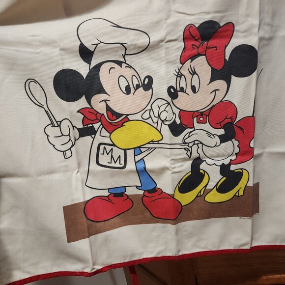 Vintage Disney Apron Mickey Minnie Mouse Cookout Front Pocket Adjustable Neck - Picture 2 of 5